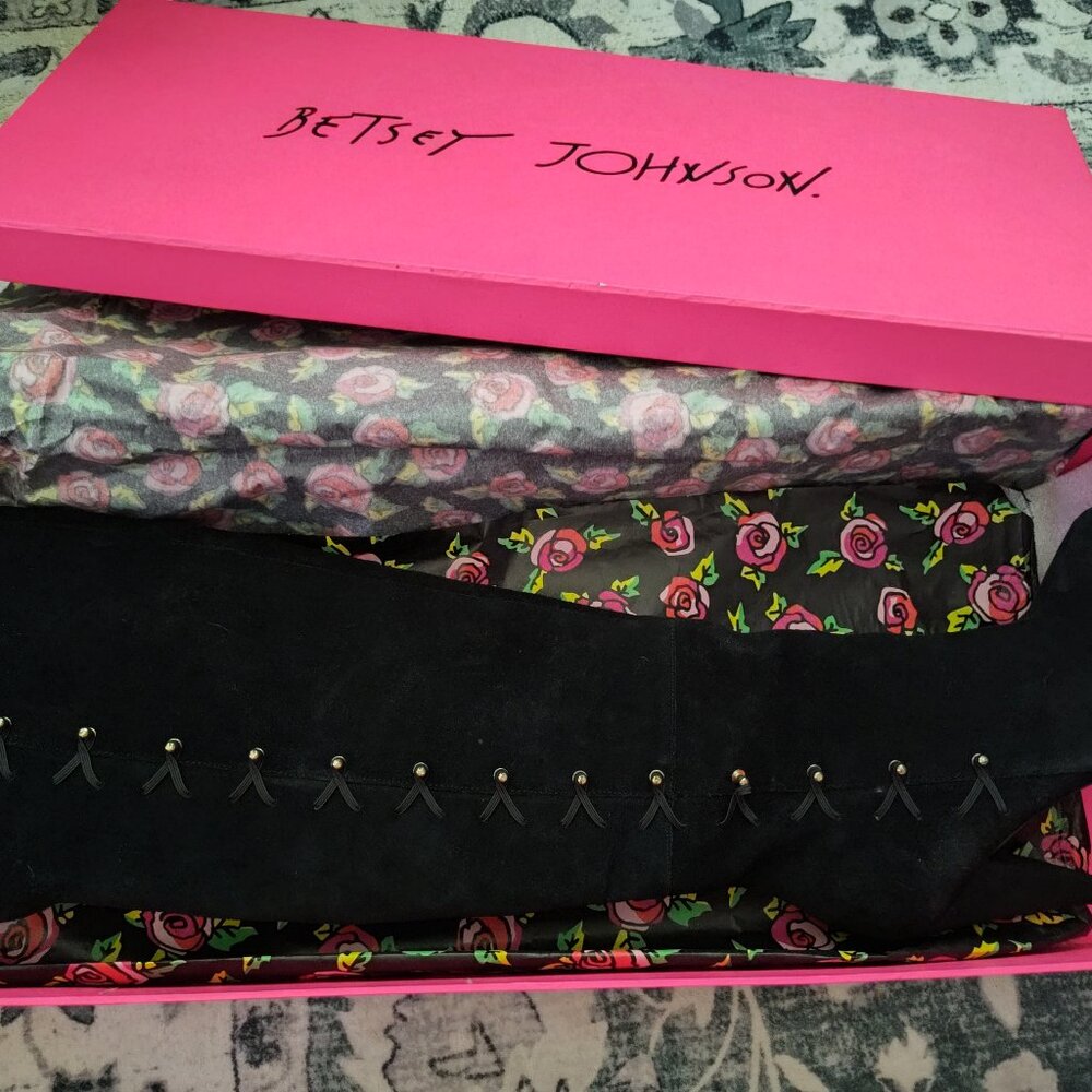 Betsey Johnson Aleccia Black Suade knee high boots.